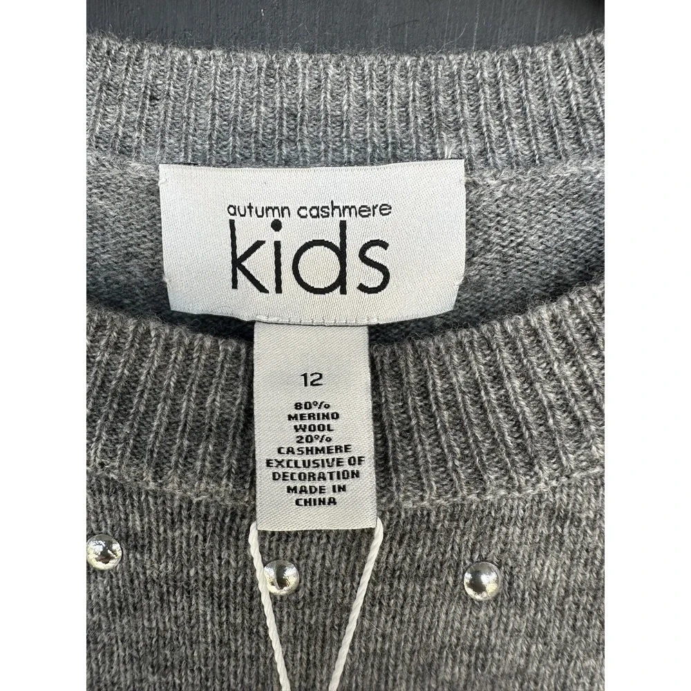 Autumn Cashmere Kids Studded Peplum Sweater‎ Coin Silver Gray Size 12 NWT